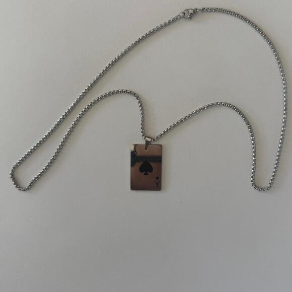 Y2K Silver Tone Ace of Spades Necklace 22" Chain Unisex Statement Punk New - Picture 6 of 8